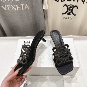 Loewe Black Beaded Knot Mule Heels with Sculpted Heel